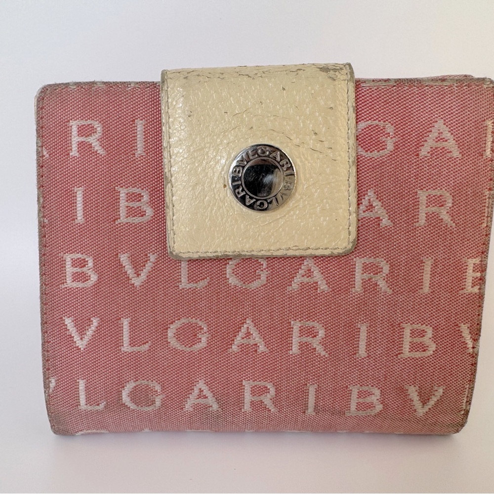 Bulgari Pink Wallet BVLGARI Pink Logo Canvas Bifold Wallet Authentic - Picture 13 of 15